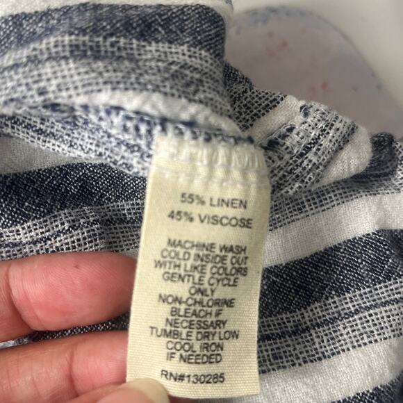 Per Se Linen Blend Crop Womens Pants Sz 2X Nautical Resort Comfy Blue Striped - Picture 7 of 7